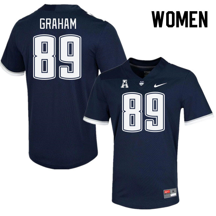 Women #89 Larue Graham Connecticut Huskies College Football Jerseys Stitched Sale-Navy - Click Image to Close